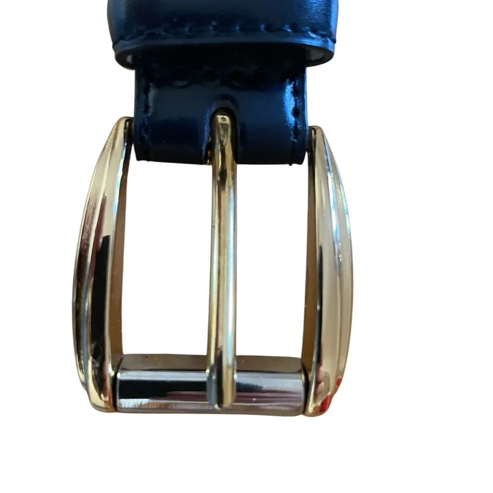 Liz Claiborne Women’s Navy Blue Gold Buckle Genuine Leather Belt Small